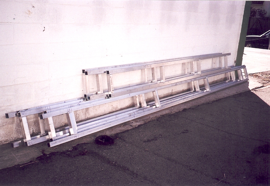 Segments of banner frame waiting to be installed